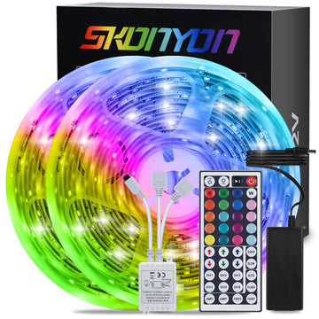 SKONYON LED ライトストリップ 32.8 フィート 10 m RGB LED ライトストリップ 色が変わる 3528 600 LED 44 キー IR リモコン付き 自宅 寝室 キッチン DIY 装飾用